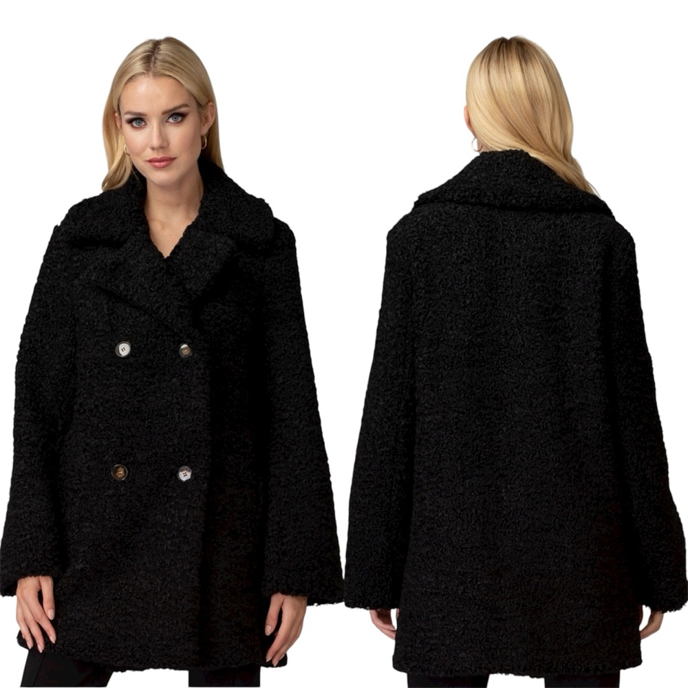 Joseph Ribkoff Black Double-Breasted Sherpa Teddy Peacoat Size 10